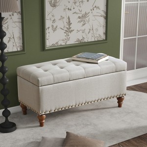 CAVINAS Faux Fur Fabric Storage Ottoman Bench with Gold Legs,Upholstered Storage Ottoman,Storage Bench for Living Room,Bedroom - 1 of 4