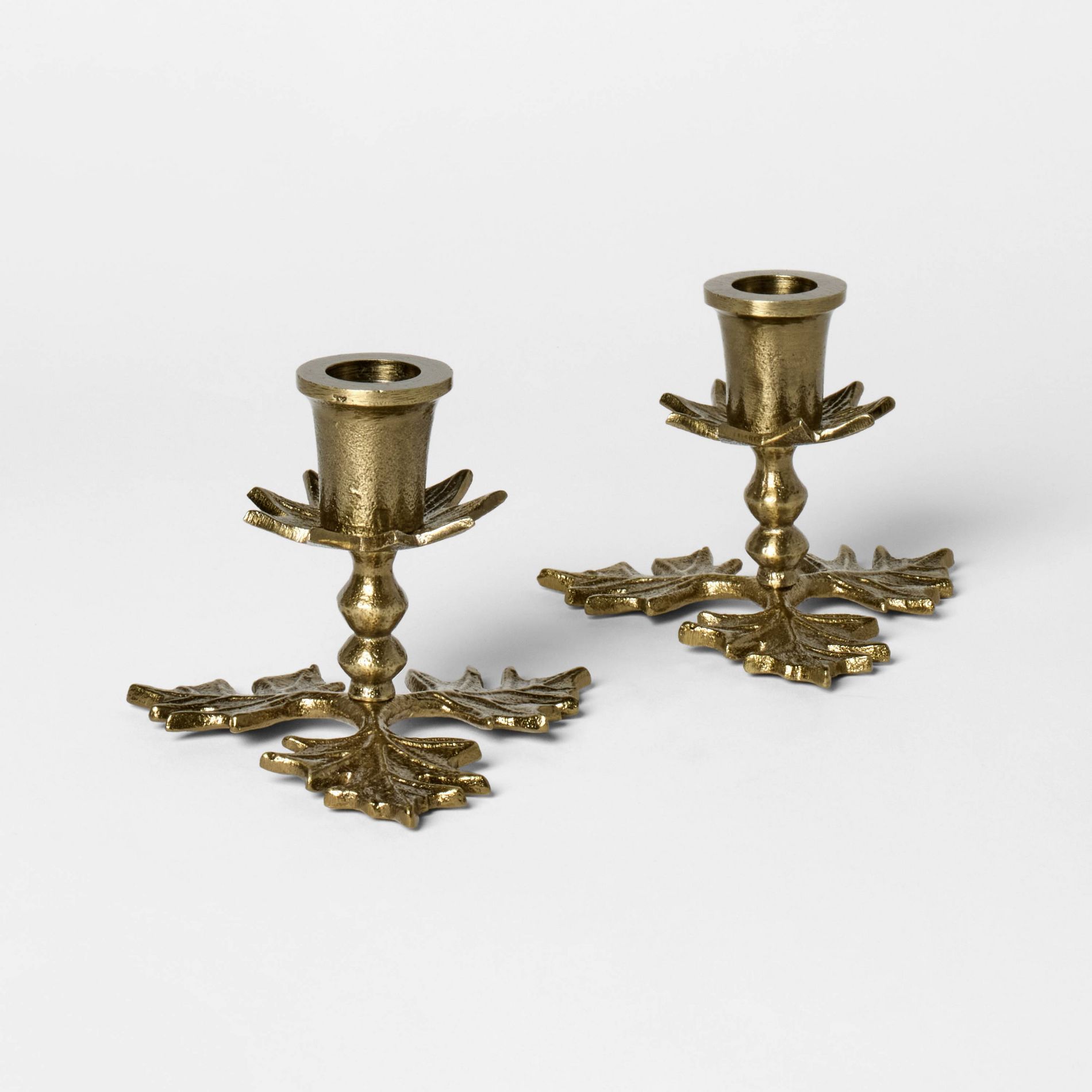 Set of 2 Metal Botanical Taper Candle Holders Gold - Threshold™ designed with Studio McGee