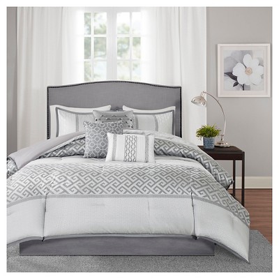 Bennett Gray Jacquard King Comforter Set with Decorative Pillows