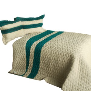 Slickblue Full/Queen Quilt Set with 2 Shams, Handmade Vermicelli Quilted, 4 Color Options, 3 Piece Set - 1 of 4
