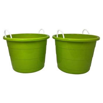 Homz 17 Gallon Indoor Outdoor Storage Bucket w/Rope Handles for Sports Equipment, Party Cooler, Gardening, Toys and Laundry, Bold Lime Green (2 Pack)