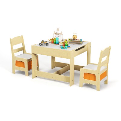Costzon Kids Table and Chair Set, 3-in-1 Wooden Activity Table with Storage Drawer & Detachable Top for Drawing, Reading, Craft (Natural)