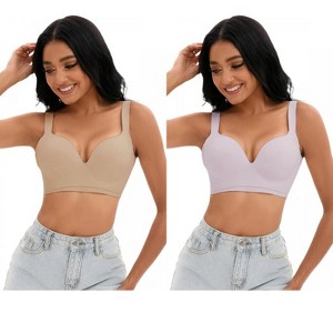 INSPIRE CHIC 2 Pcs Women's Wirefree U Back Adjustable Straps Comfort Push Up Bras - 1 of 4