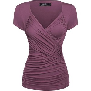Zeagoo Women's Cross-Front V Neck Ruched Short Sleeve Blouses Shirts Tops - 1 of 3