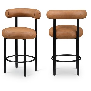 Meridian Furniture,Bordeaux Cognac Vegan Leather Counter Stool, Set of 2 - 1 of 4