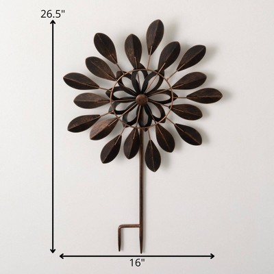 26.5" Brown Copper Spinning Metal Flower Petal Stake