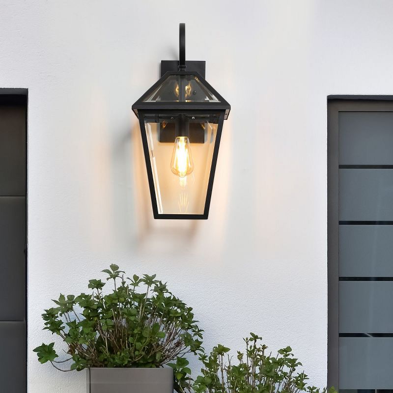 Black Aluminum Light Fixtures LED Outdoor Wall Lights Light That Comes On Automatically At Night Waterproof Modern Glass Sconce-The Pop Home, 2 of 8
