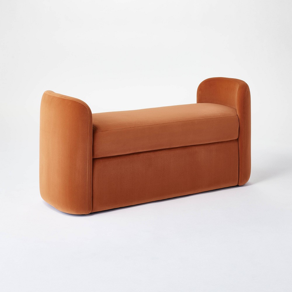 Springdell Rounded Bench Brown Velvet - Threshold&trade; designed w/Studio McGee: Upholstered Metal Frame