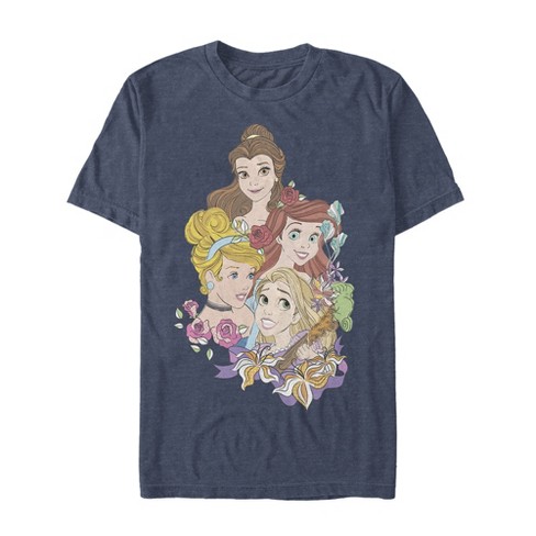 Men s Disney Princesses Artistic Portrait T shirt Navy Blue Heather Medium Target