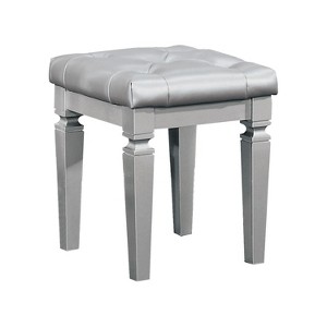 Sapphtopaz Modern Glam Ottoman Stool with PU Upholstered Square Small Vanity Stool with Wood Frame Foot Stool for Living Room, Entryway - 1 of 4