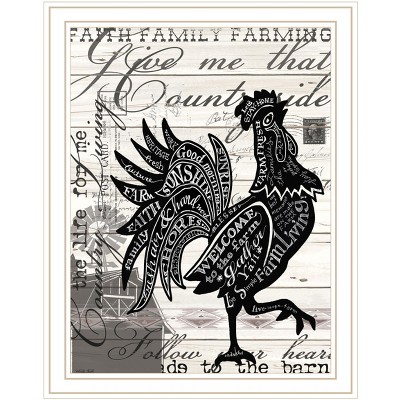 HomeRoots Faith Family Farm Rooster White Framed Wall Art