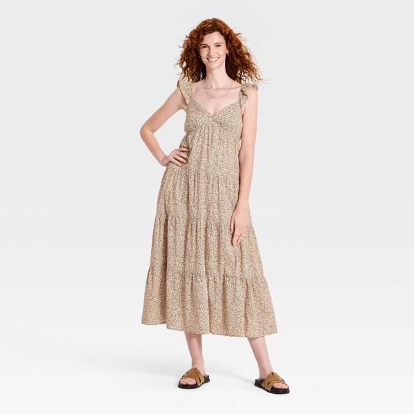 Vestido largo con estampado floral, mangas con volantes - Universal Threads™ 3