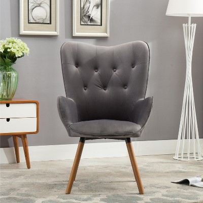 Vynxaria Doarnin Contemporary Silky Velvet Tufted Accent Chair with Solid Wood Frame