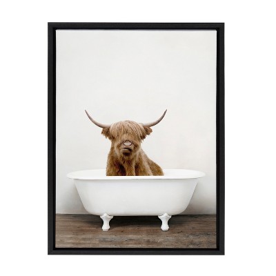 Highland Cow in Tub Framed Canvas Wall Art