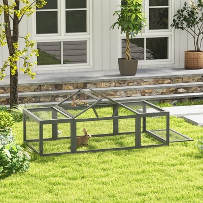 Gray Large Wooden Outdoor Rabbit and Guinea Pig Hutch