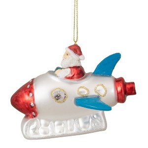 Northlight Santa in a Rocket Ship Glass Christmas Ornament - 4.25" - Silver - 1 of 4