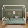 Twin/Full Size Montessori Metal Floor Bed Frame, House Shaped Platform Bed with Vertical Safety Guardrails for Kids/Toddlers - ModernLuxe - 2 of 4