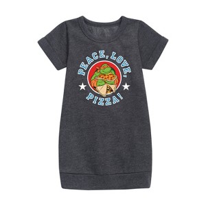 Girls' - Teenage Mutant Ninja Turtles - Peace Love Pizza Graphic Short Sleeve Fleece Dress - 1 of 3