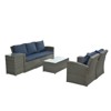 GlasFlength 5PCS Patio Seating Rattan Furniture Set Sectional Sofa Cushioned Garden, Tempered Glass Table, Blue, 67.5"*24.2"*29.7" - 2 of 4