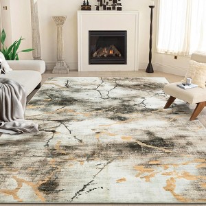 5x7 Washable Rugs Non-Slip ¨C Modern Abstract Area Rug Soft Low Pile Marble Print Carpet | Machine Washable Foldable Throw Rug - 1 of 4