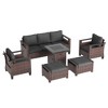 Sonkuki 6 Pieces Patio Sofa with Square Fire Pit Table and Ottomans, Patio Conversation Couch with Cushion - 2 of 4
