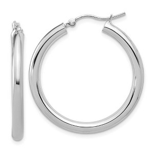 Black Bow Jewelry 3mm Round Hoop Earrings in 10k White Gold, 30mm (1 3/16 Inch) - 1 of 4