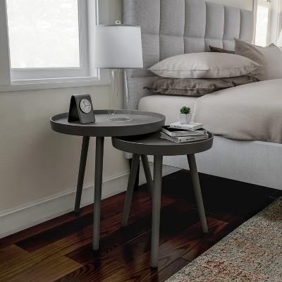 Brown Mid-Century Modern Round Nesting End Tables Set