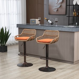 Gulches Set of 2 Modern Swivel Bar Stools, Adjustable Counter Height Chairs with Footrest & Woven Backrest, 250LBS Capacity, Indoor & Outdoor Use - 1 of 4