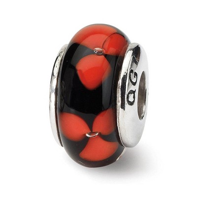Black Bow Jewelry Black / Red Floral Glass Sterling Silver Bead Charm