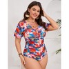 Women Plus Size One Piece Swimsuits Tummy Control Bathing Suits V Neck Ruffle Sleeve Swimwear - 3 of 4