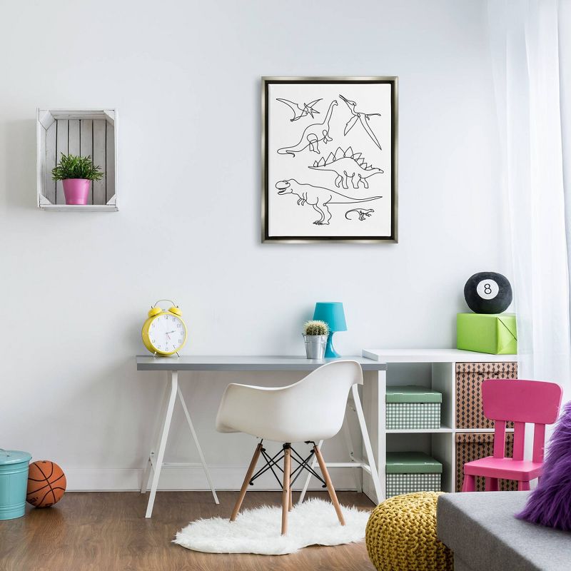 Kids&#39; Wall Art by Melissa Wang Various Dinosaurs Outline Doodles Gray Framed Kids&#39; Floater Canvas - Stupell Industries, 4 of 8