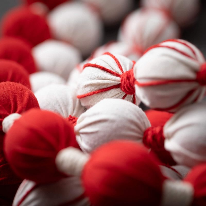 6'L Sullivans Candy Cane Fabric Ball Garland - Set of 3, Red Christmas Garland, 2 of 5