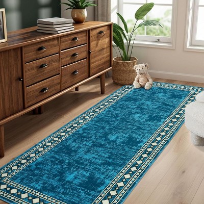 Runner for Hallway Washable Kitchen Rug Non Slip Vintage Farmhouse Soft Grey Low Pile for Living Room Bedroom Decor Nursery