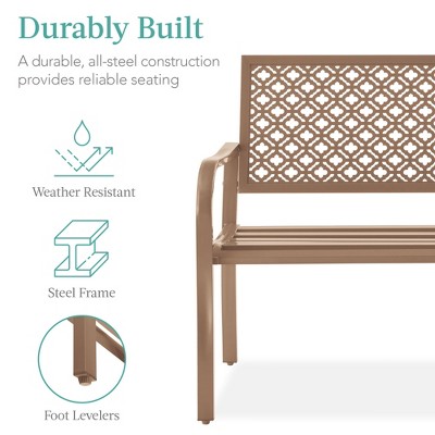 Taupe Steel Geometric Backrest Garden Bench with Arms