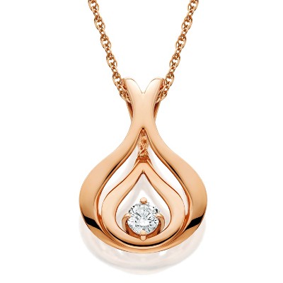 Pompeii3 Diamond Solitaire Pendant & Chain 14k Rose Gold 5/8" Tall