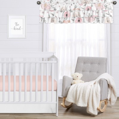 Blush Pink and Grey Floral Ruffled Window Valance