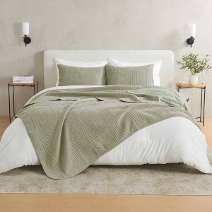Isla Jade Twin/Twin XL Channel Stitched Jersey Knit Quilt Set Green - 1 of 4
