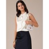 INSPIRE CHIC Women's Satin Sleeveless Elegant Pleated Mock Neck Ruffle Trim Work Blouses - 2 of 4