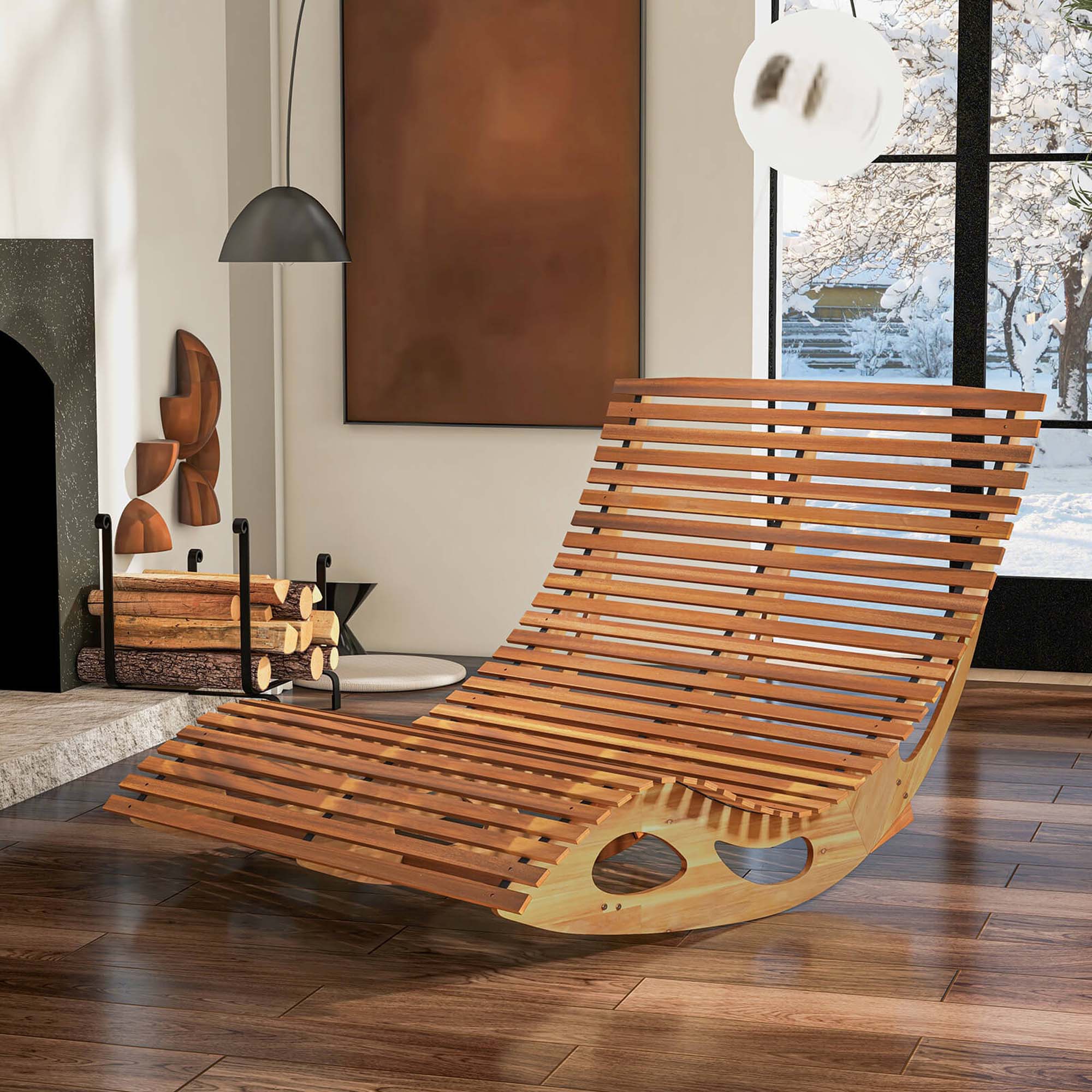 Costway Outdoor Double Chaise Lounge for 2 with High Back Slatted Seat Stopper for Patio