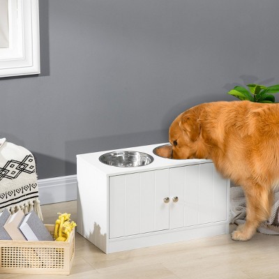 23'' Elevated Dog Bowls with Storage Cabinet,Raised Feeder Stand with 2 Stainless Steel Bowls for Large Dogs,Pet Feeding Station-LAOTIES