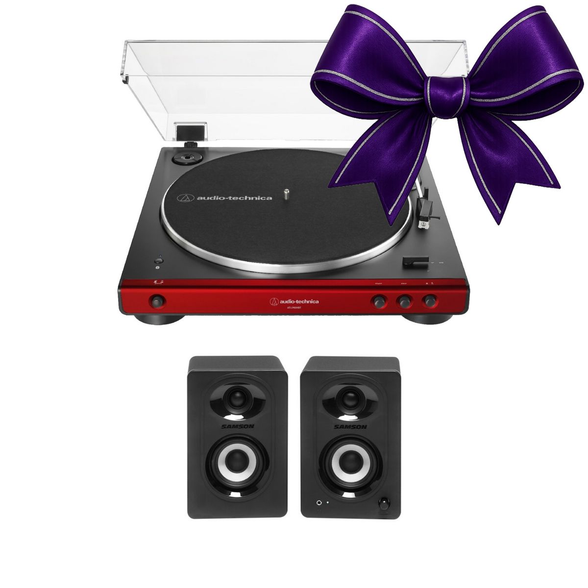 Audio-Technica AT-LP60XBT Bluetooth Stereo Turntable (Red) w/Bluetooth Speakers - thumbnail 2
