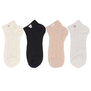 Anna-Kaci 4 Pairs Women's Ankle Mesh Socks with Bear Embroidery Lightweight Breathable Knit and Elastic Cuffs - 1 of 4