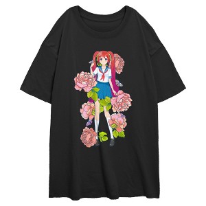 Junior's Lost Gods Floral Anime Girl Oversized T-Shirt - 1 of 2