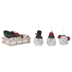 Transpac Polyester 10 in. White Christmas Plush Snowman Ornaments In Crate Set of 12 - 1 of 2