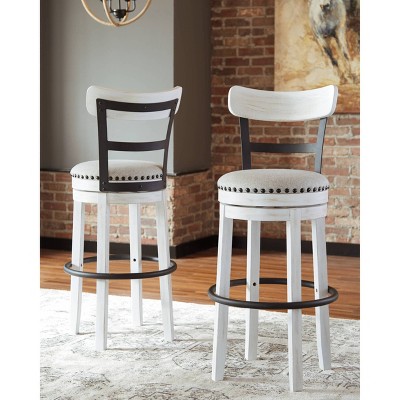 Industrial Cream White Swivel Barstool with Metal & Wood Accents