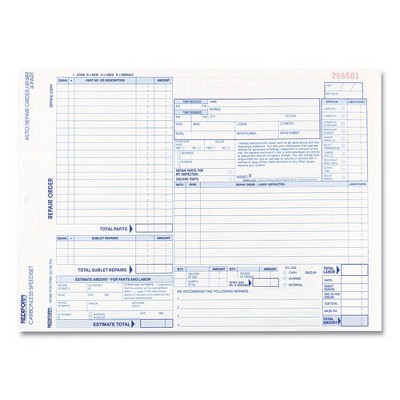 Rediform Speediset Four-Part Auto Repair Form, Four-Part Carbonless, 11 x 8.5, 50 Forms Total