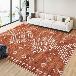 Coucheta Modern Geometric Area Rug Soft Washable Rug Non Slip Non Shedding Floor Carpet, Low Pile Thin Rug, Distressed Southwestern Rug - 1 of 4