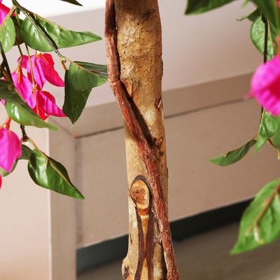 5' Tall Artificial Bougainvillea Tree with Pink Flowers and Wood Trunk