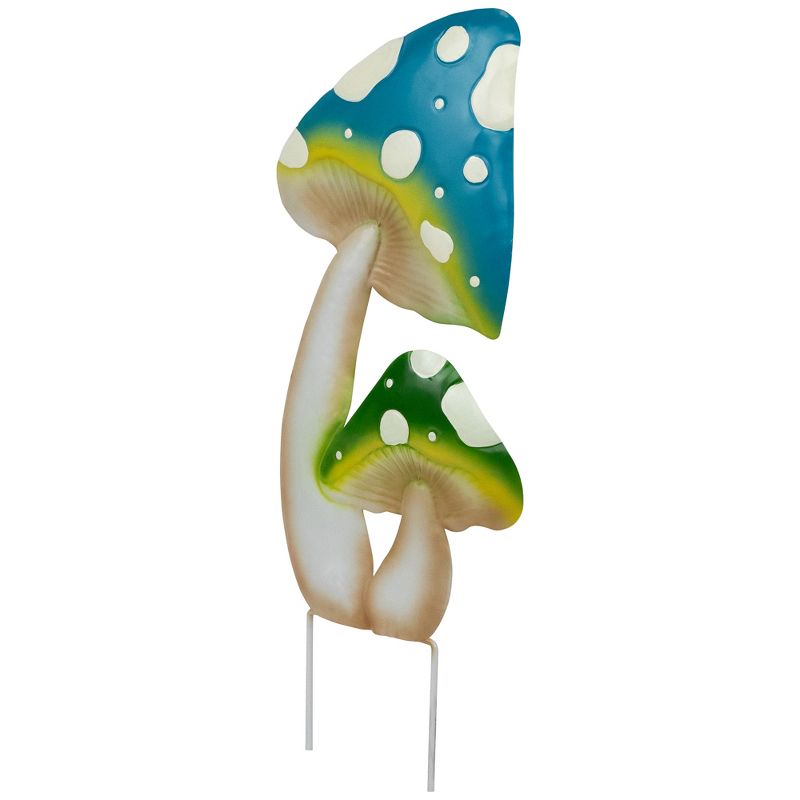 Northlight Double Spotted Mushrooms Outdoor Garden Stake - 16" - Blue and Green, 3 of 8