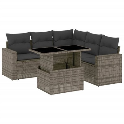 vidaXL 6 Piece Patio Sofa Set with Cushions Gray Poly Rattan